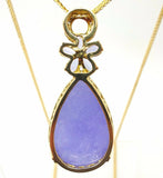 10k Gold Huge Genuine Lavendar Jade Pendant with Tanzanites (#C3650)