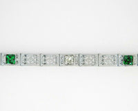 14k White Gold Filigree Diamond Bracelet Synthetic Green Emeralds (#J4505)