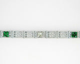 14k White Gold Filigree Diamond Bracelet Synthetic Green Emeralds (#J4505)