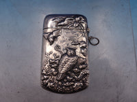 Sterling Silver Match Safe with Owl Birds and Moon Vesta Case Vintage (#7331)