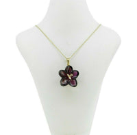 14k Yellow Gold Carved Genuine Natural Garnet Flower Pendant (#J3130)