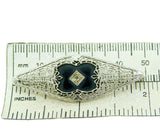 10k White Gold Filigree Genuine Natural Onyx and Diamond Pin (#J4661)
