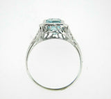 Art Deco 10K White Gold Filigree 1.34ct Genuine Natural Aquamarine Ring (#J4520)