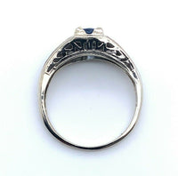 14k White Gold Art Deco .44ct Genuine Natural Sapphire Filigree Ring (#J5172)