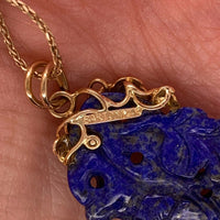 14k Yellow Gold Chinese Export Carved Genuine Natural Lapis Pendant (#J4815)