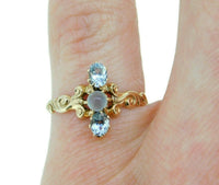 10k Yellow Gold Victorian Genuine Natural Aquamarine and Moonstone Ring (#J4649)
