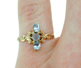10k Yellow Gold Victorian Genuine Natural Aquamarine and Moonstone Ring (#J4649)