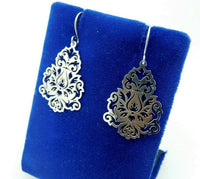 935 Sterling Custom Laser Cut Earrings Chrysanthemum Flower Damask (#J4404)