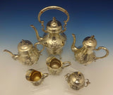 German Sterling Silver Tea Set 6pc Handmade w/Applied Flowers (#0435)