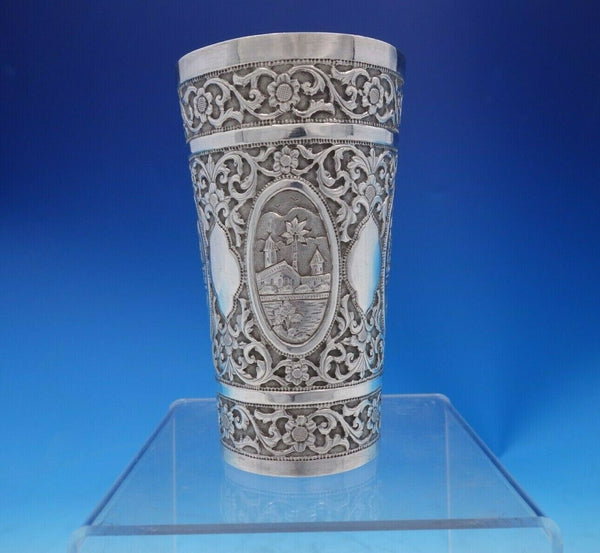 Colonial India Sterling Silver Cup Repoussed Scenic Landscape w/ Houses (#3901)