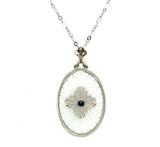 14k Gold Art Deco Genuine Natural Rock Crystal Quartz Filigree Necklace (#J5365)