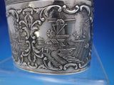 Dutch Silver Tea Caddy with Windmill Scenes and Finial Top Lid Vintage (#4486)