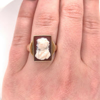 10k Yellow Gold Victorian Genuine Natural Agate Stone Cameo Ring (#J5411)