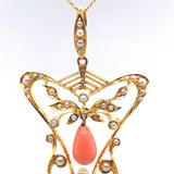 14k Yellow Gold Coral Briolette Victorian Lavaliere Necklace (#J5501)