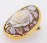 14k Genuine Natural Shell Cameo Pin / Pendant with Rose (#J3893)