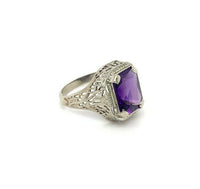 14k White Gold Art Deco Filigree 2.87ct Genuine Natural Amethyst Ring (#J5334)