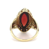 14k Yellow Gold Filigree Genuine Natural Garnet Cabochon Ring Jewelry (#J5759)