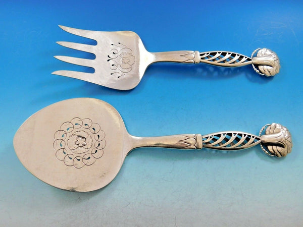 Ornamental #83 by Georg Jensen Sterling Silver Fish Serving Set Engraved Pierced