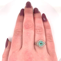 18k White Gold Art Deco Genuine Natural Emerald Filigree Ring (#J5650)