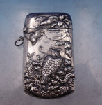 Sterling Silver Match Safe with Owl Birds and Moon Vesta Case Vintage (#7331)