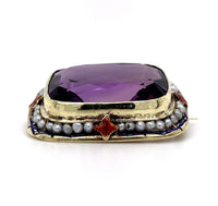 14k Yellow Gold 20 Carat Amethyst Pin Art Deco with Enamel (#J5622)