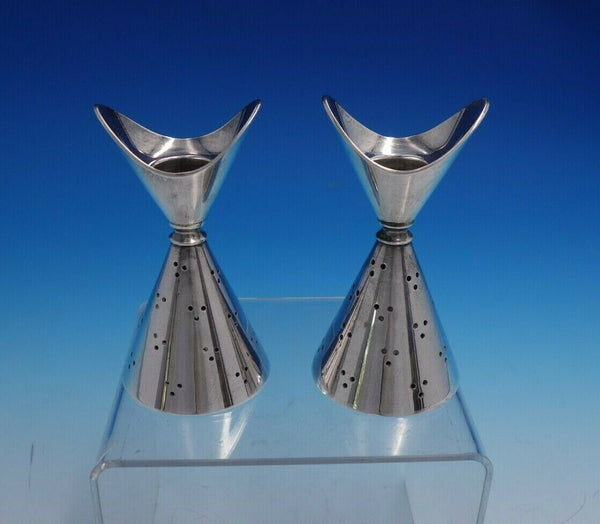 Sven Toxvaerd Danish Sterling Silver Candlestick Pair 3 3/4" x 2" Modern (#4799)