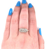 14k Gold Art Deco Genuine Natural Diamond Three Stone Filigree Ring (#J5586)