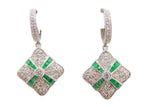 18k Gold Deco Style .50ct Genuine Emerald and .39ct Diamond Earrings (#J4011)