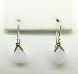 14k White Gold Briolette Genuine Natural Chalcedony Earrings (#J2089)