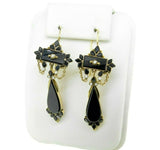 14k Yellow Gold Large Onyx and Seed Pearl Earrings (#J4710)