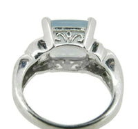 14k White Gold Blue-Gray Genuine Natural Chalcedony Ring with Diamonds (#J3558)