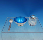 Meka Danish Silver Salt Dip 3pc Set w/Silver Spoon Crystal Pepper Shaker (#4055)