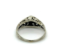 18k White Gold Art Deco Genuine Natural Diamond Filigree Ring (#J5355)