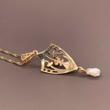 10k Yellow Gold Pierced Diamond and Pearl Lavaliere Pendant (#J4822)