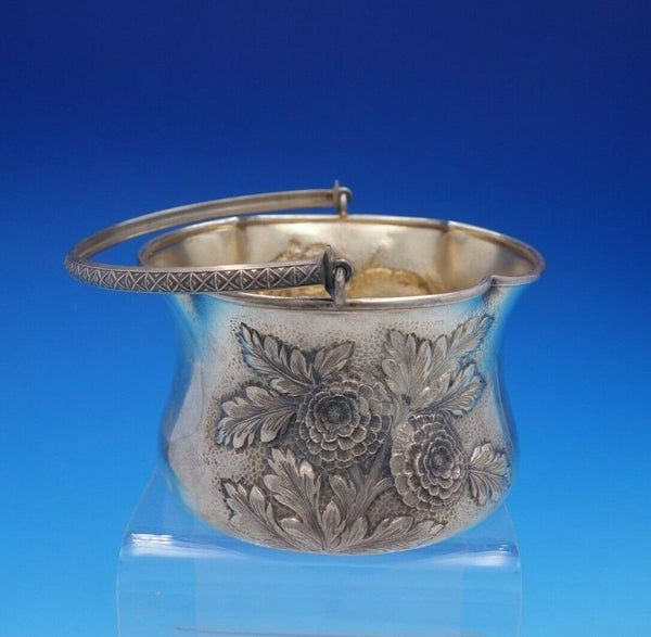 Wood and Hughes Sterling Silver Basket w/Handle Hammered Flowers GW #227 (#4344)