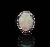 Platinum Genuine Natural Pink Sapphire and Opal Stud Earrings (#J6105)