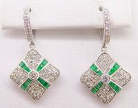 18k Gold Deco Style .50ct Genuine Emerald and .39ct Diamond Earrings (#J4011)