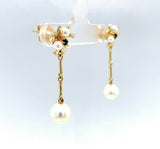 14k Yellow Gold Pearl and Sapphire Drop Earrings (#J5487)