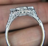 18k White Gold Aquamarine and Synthetic Sapphire Filigree Deco Ring (#5284)