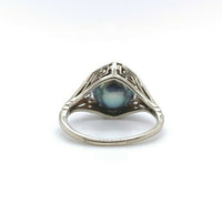 14k White Gold Art Deco 8.8mm Blue Akoya Pearl Ring (#J5518)