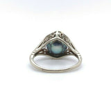 14k White Gold Art Deco 8.8mm Blue Akoya Pearl Ring (#J5518)