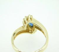 14k Gold .25ct Marquise Blue Genuine Natural Sapphire Ring w/ Diamonds (#J1872)