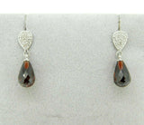 14k White Gold Briolette Genuine Natural Garnet Earrings with Diamonds (#J602)