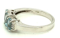 14k White Gold Three Stone Genuine Natural Aquamarine and Diamond Ring (#J279)