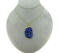 14k Yellow Gold Chinese Export Carved Genuine Natural Lapis Pendant (#J4815)