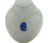 14k Yellow Gold Chinese Export Carved Genuine Natural Lapis Pendant (#J4815)