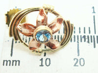 Retro 14k Gold Genuine Natural Aquamarine Earrings w/Rose Gold Flowers (#J2522)
