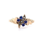 10k Yellow Gold Victorian Seed Pearl Ring with Blue Paste Stones (#J5617)