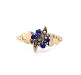 10k Yellow Gold Victorian Seed Pearl Ring with Blue Paste Stones (#J5617)