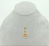 Retro 14k Yellow Gold Lavaliere Pendant with Rose Gold Flower (#J4328)